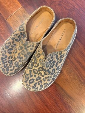 Lucky Brand Leopard Print Slip-On Espadrilles — Tan & Black